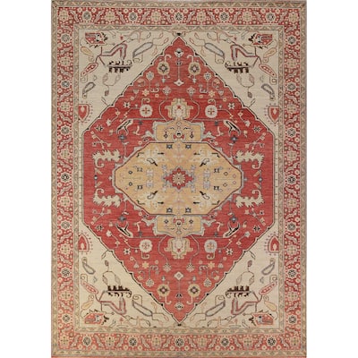 Oriental Heriz Serapi Rug Hand-Knotted Orange Wool Carpet - 8'0"x 10'6"