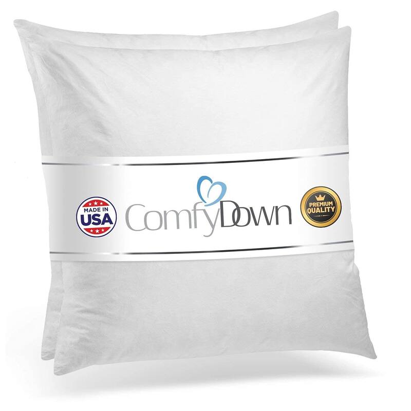 Set of 2 Decorative Throw Pillow Insert, Down and Feathers Fill 100% Cotton Cover Square Pillow Insert