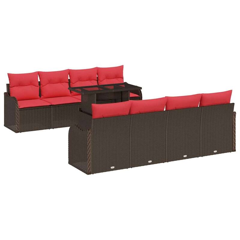 vidaXL 8/9 Garden Sofa Set with Cushions Black/Brown/Grey Poly Rattan - 113.8 x 48.2 x 27.2