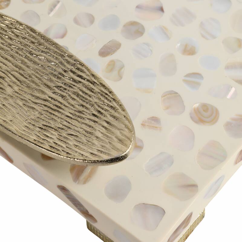 Rectangular Textured Tray with Metal Handles-Set of 2, 22", 18", White - 22.0"