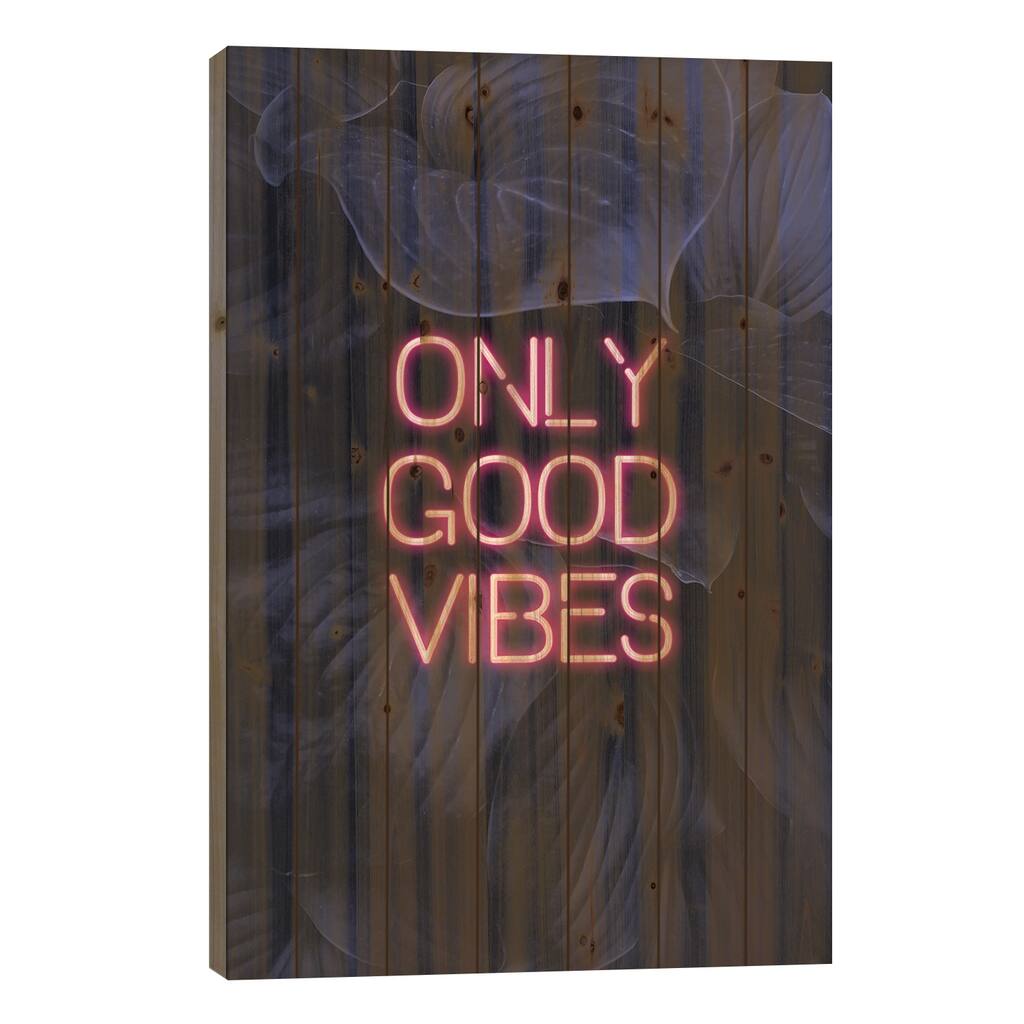 Only Good Vibes Print On Wood by Emanuela Carratoni - Multi-Color
