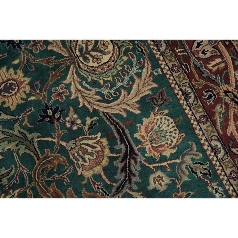 Hand Knotted Oriental 100% Wool Carpet Traditional All-Over Green Kashan Area Rug - 8' 11'' X 6' 1''
