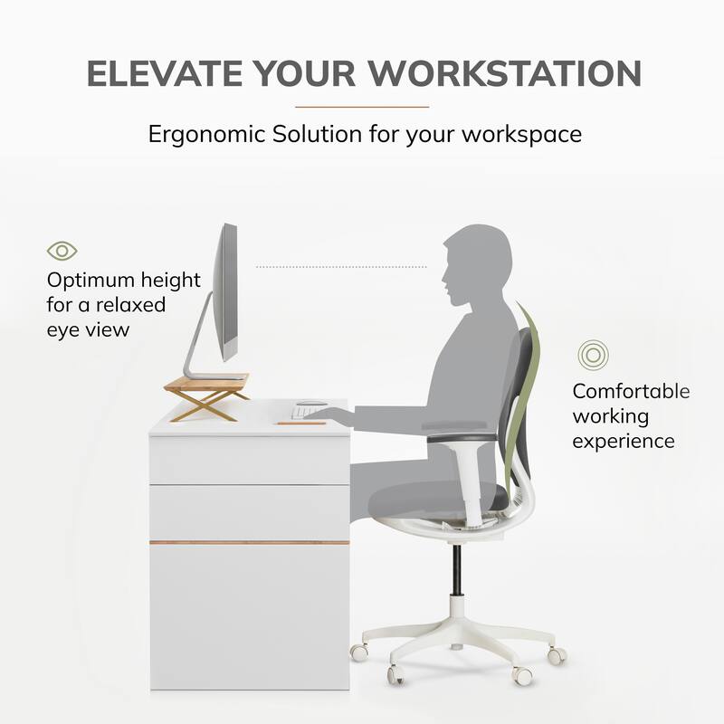 Jani Wood Monitor Stand Riser Desk - Ergonomic Design Stand, Desktop Organizer Table for Home, Office Workspace, Gaming Desk