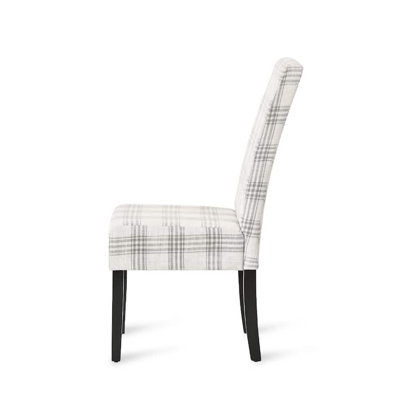 Cini Dining Side Chair Set of 2, Gray Plaid Fabric, Black Wood Legs