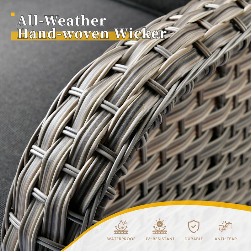 HOOOWOOO 8-piece Patio Wicker Rattan Swivel Rocking Chair Set with Solar-powered Table