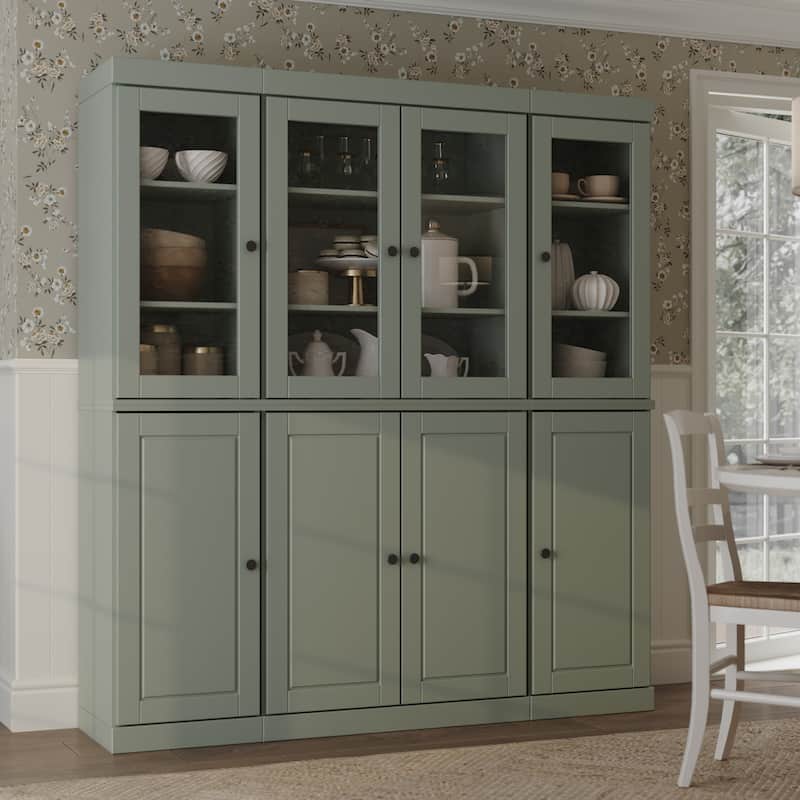Palace Imports 100% Solid Wood 65" Kitchen China Pantry Cabinet - 65" x 71.5" - Sage - 4 Clear Glass-4 Solid