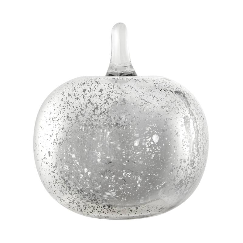 Textured Apple Glass Sculpture Figure - 6" - Silver and Clear