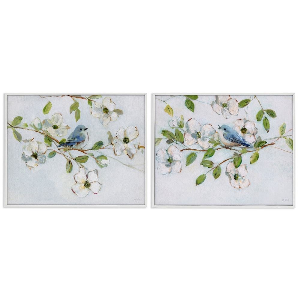 Stupell Perched Bluebirds on Branch Framed Giclee Art Design By Sally Swatland (Set of 2)