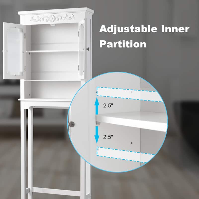 Costway Over The Toilet Bathroom Space Saver Carved Top Toilet Rack w/