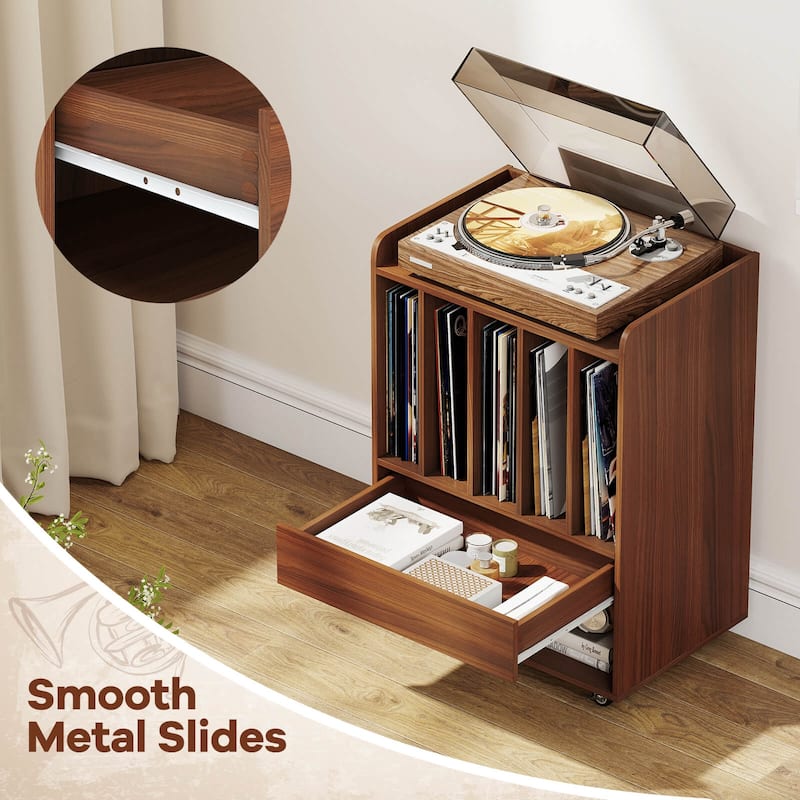 Costway Record Player Stand with Drawer & Record Holder,Lockable - See Details