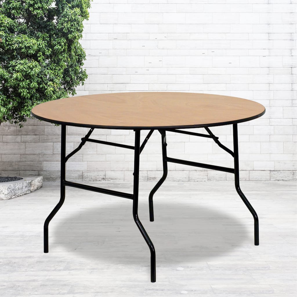 48-inch Round Wood Folding Banquet Table with Finished Top