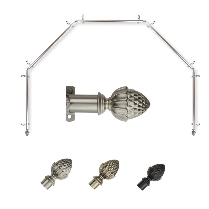 Modern Bay Window Curtain Rod - 5 Sided Corner Rod, Satin Nickel Finish, Adjustable Length - M