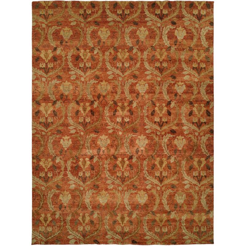 Transitional Red Hand-Knotted Wool Area Rug - 2' x 3' - Red
