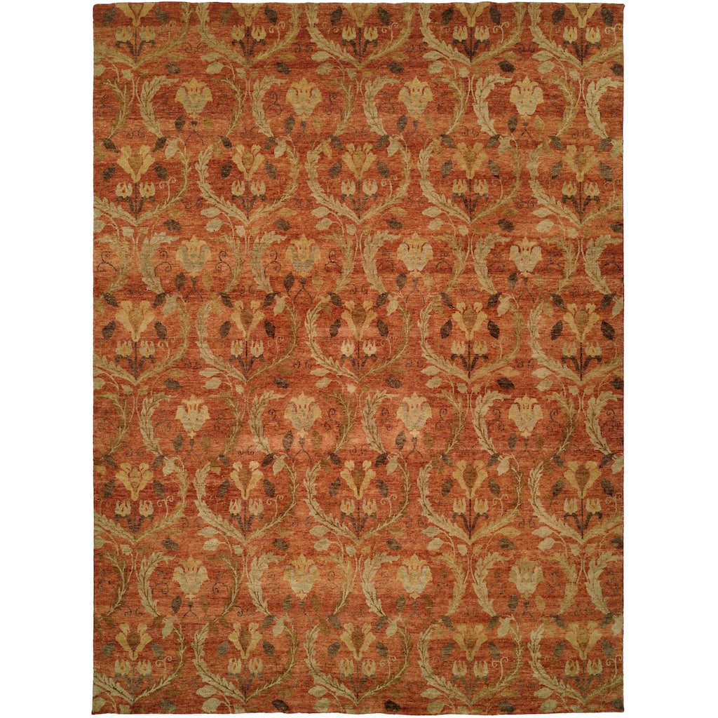 Transitional Red Hand-Knotted Wool Area Rug