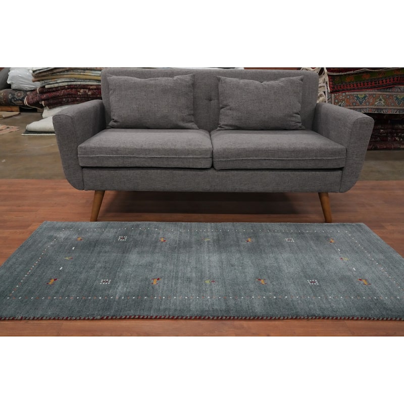 Hand Knotted Oriental 100% Wool Carpet Tribal Animal Pictorial Greys & Charcoal Gabbeh Area Rug - 6' 0'' X 2' 8''