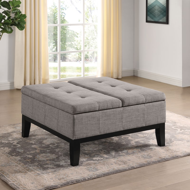 Atkinson Transitional Linen Split-top Storage Cocktail Ottoman by Furniture of America - Light Grey