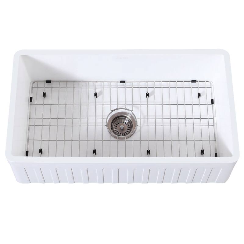 Kingston Brass Arcticstone 36" Farmhouse Single Basin Stone Composite - Matte White / Brushed
