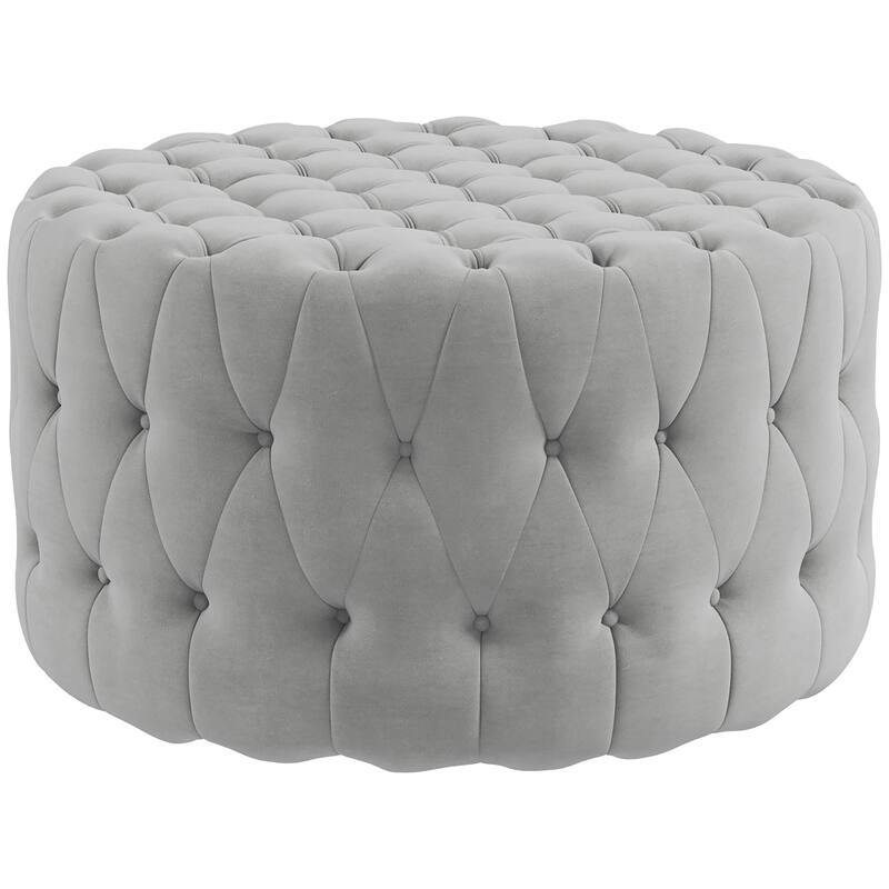 Button Tufted Ottoman Foot Stool with Velvet-feel Upholstery, Gray - Grey