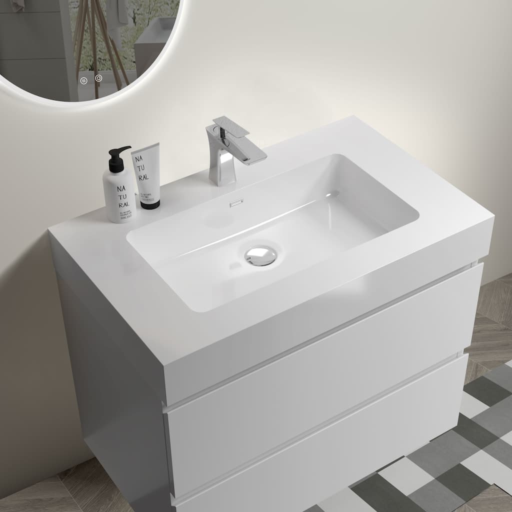 GDFStudio - Eloise Solid Surface Bathroom Sink Vanity Basin (WITHOUT drain and faucet)