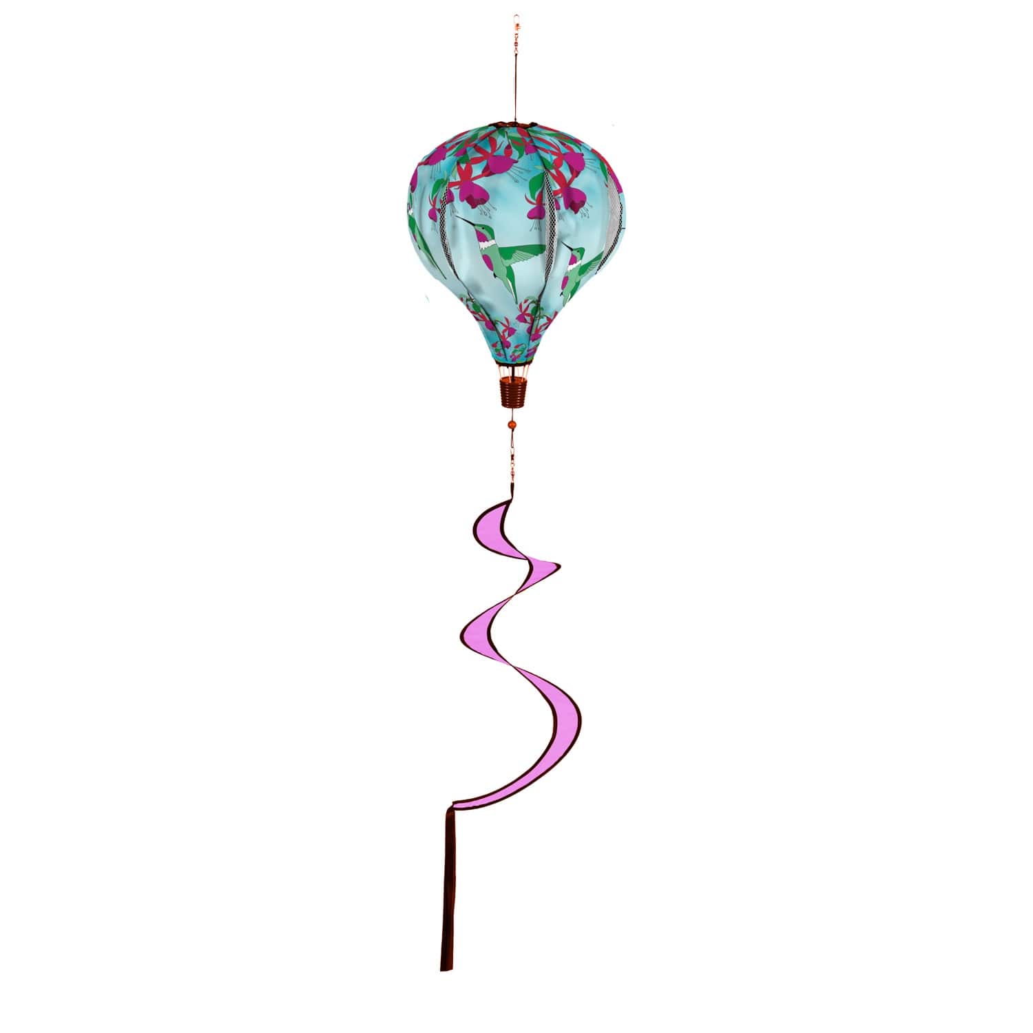 55 in. Hummingbird Feeding Animated Burlap Balloon Wind Spinner - On ...