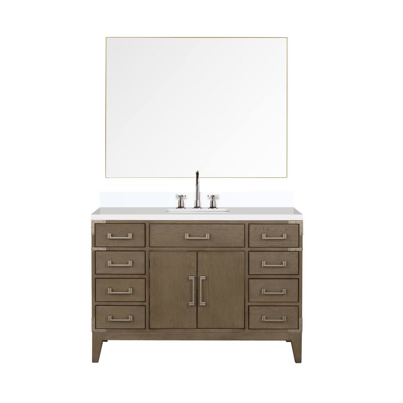 Laurel 48 in W x 22 in D Black Oak Single Bath Vanity, White Quartz Top, Faucet Set, and 46 in Mirror