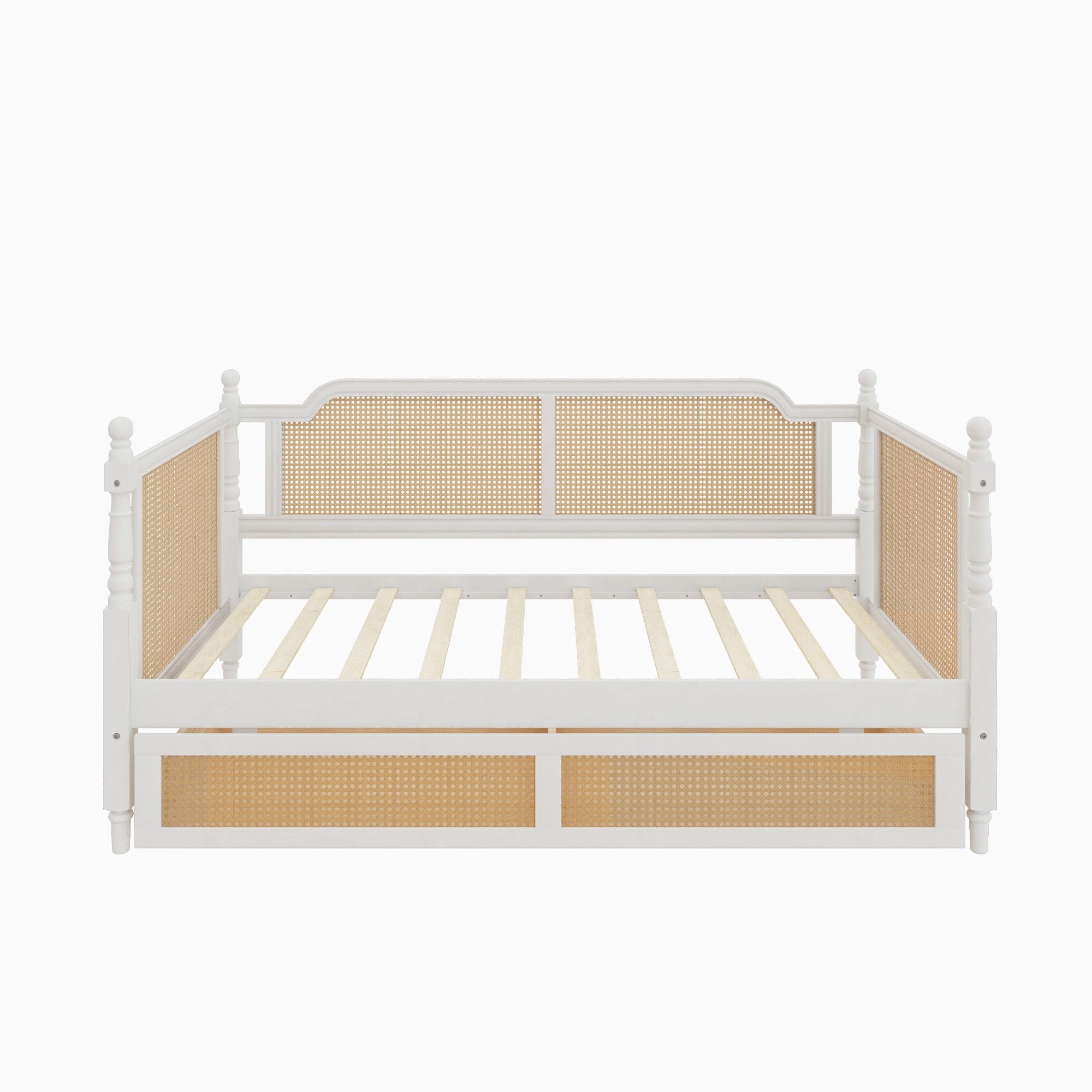 Traditional Style Rattan Twin Size Daybed with 2 Drawers for Limited Space