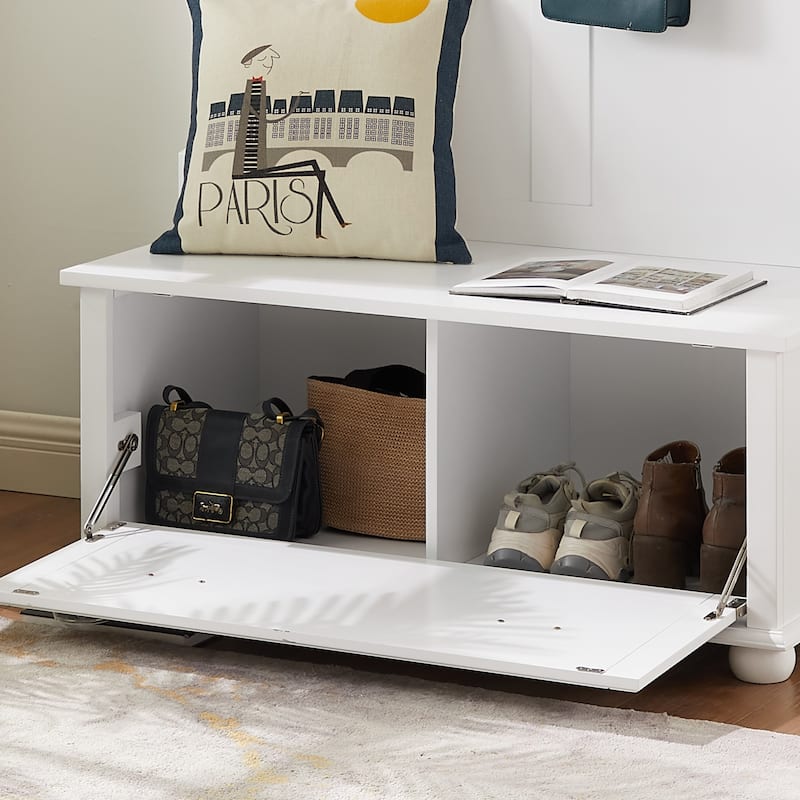 Classic Hall Tree Cabinet with Shoe Rack Bench and Coat Hooks, Entryway Storage Cabinet Bench with Open Shelves