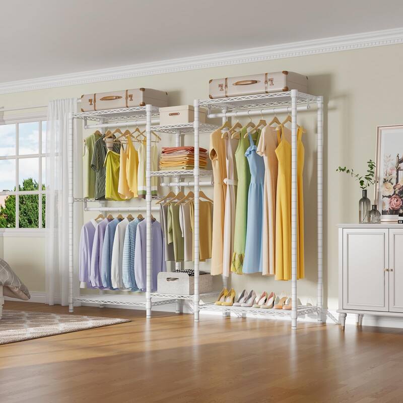 V6 Wire Garment Rack 5 Tiers Heavy Duty Clothes Rack for Hanging Clothes, Metal Clothing Rack Freestanding Closet Storage Rack