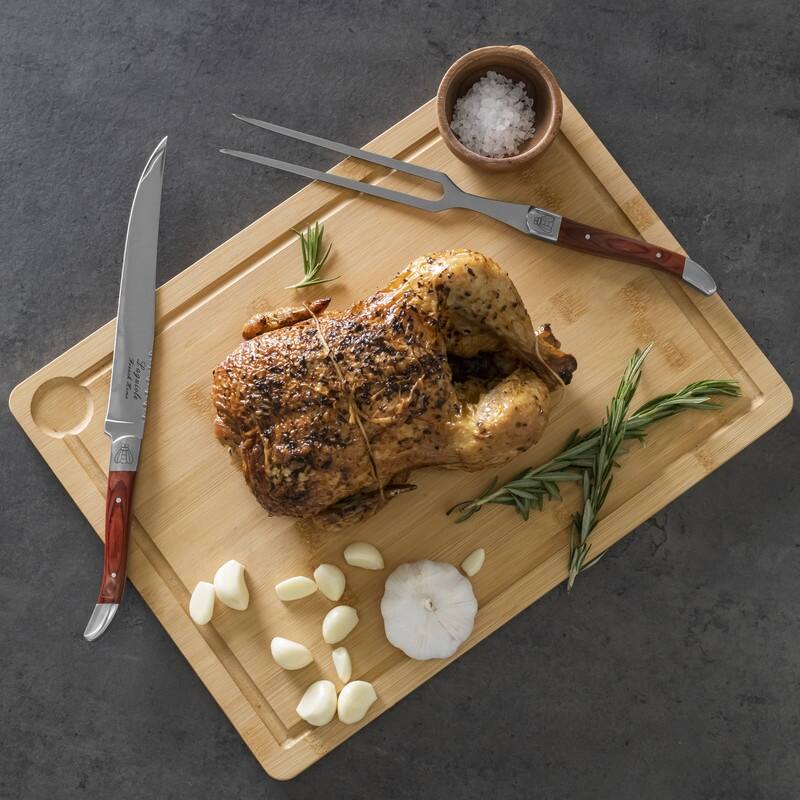 French Home Laguiole Pakkawood Carving Set with Wood Cutting Board - Brown