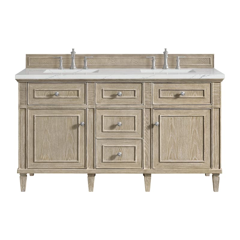 James Martin Vanities 424-V60D-3ENC Lorelai 60" Double Basin Wood - Whitewashed Oak - Oak Finish