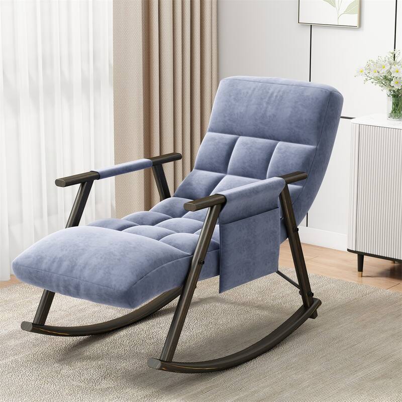 Upholstered Rocking Chair with Adjustable High Back, Side Pockets