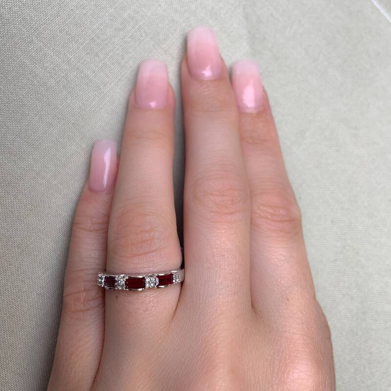 Miadora 10k White Gold Emerald and Diamond Accent Eternity Ring