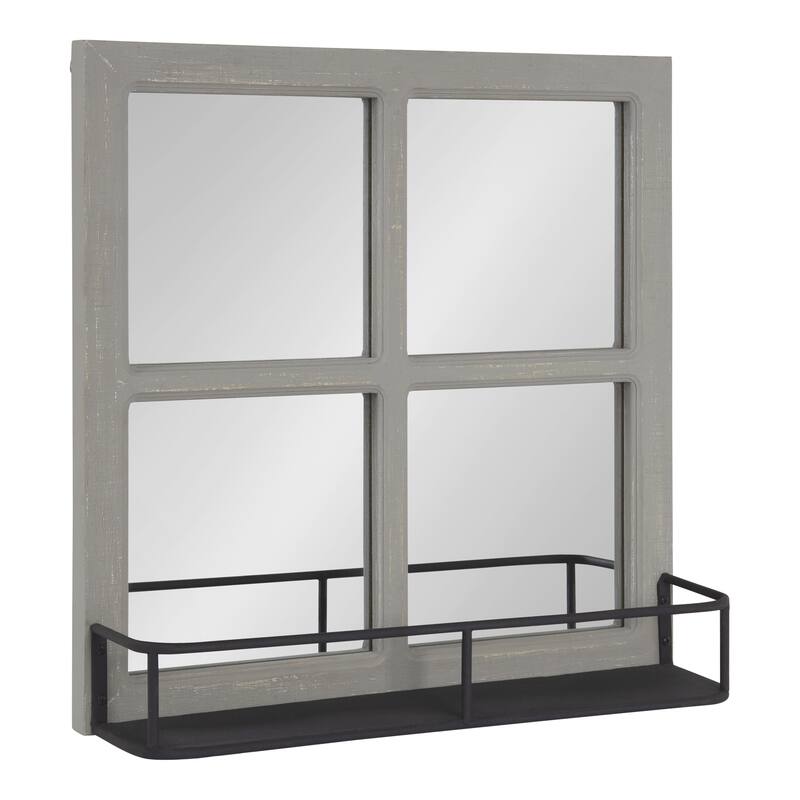 Kate and Laurel Jackson Distressed Wood Windowpane Mirror w/MetalShelf