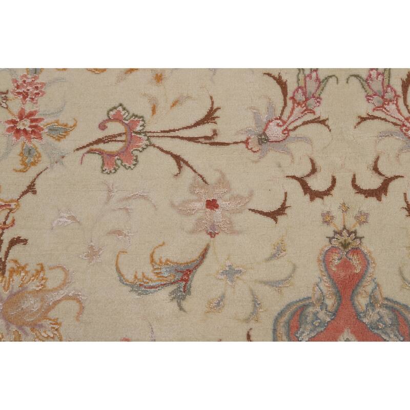 Floral Vegetable Dye Signed Tabriz Persian Rug Handmade Wool Carpet - 6'6"x 9'9"
