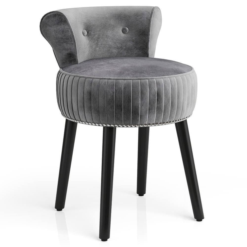 Gymax Velvet Vanity Chair w/ Back Tufted Low Back & Solid Wood Legs