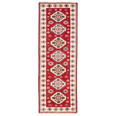 ECARPETGALLERY Hand-knotted Royal Kazak Dark Red Wool Rug - 2'8 x 8'1