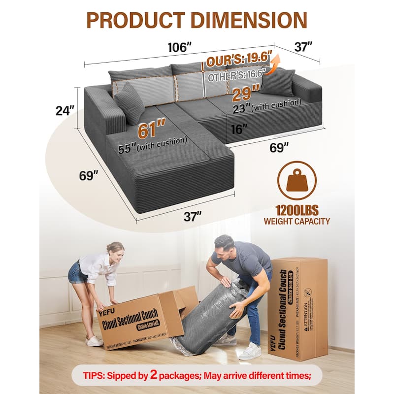 WINSOON Plush Modular Sectional Sofa with Pillows