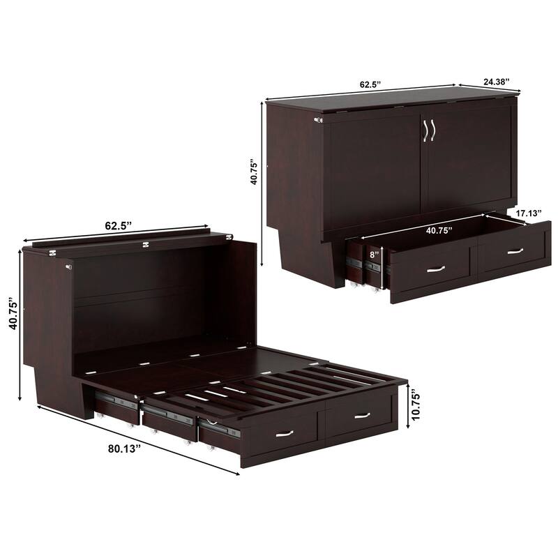 Monroe Queen Murphy Bed Chest with Mattress and Built-In Charger