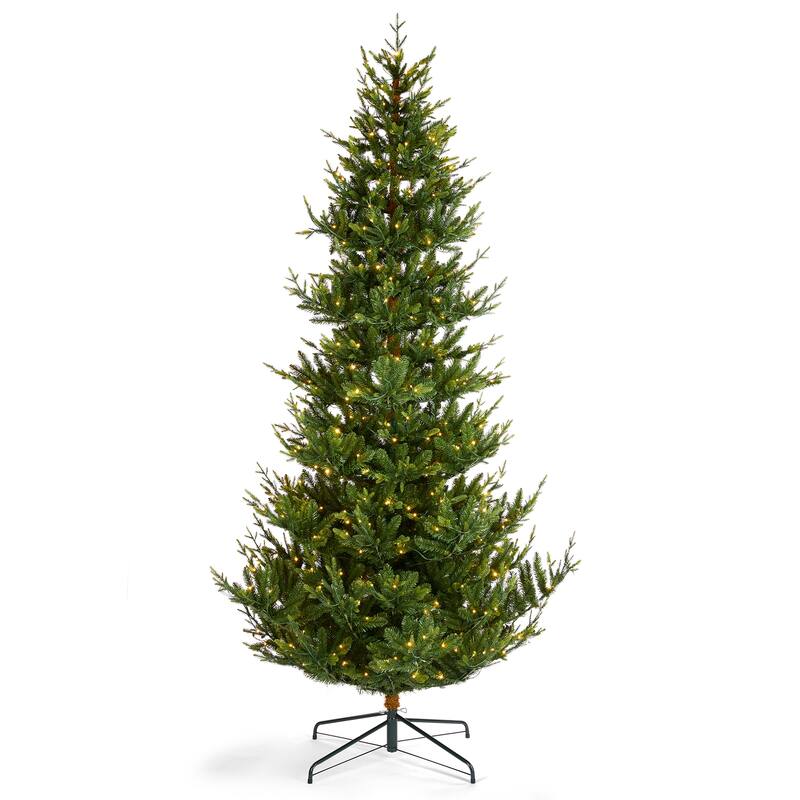 Glitzhome 7.5ft/9ft Pre-Lit Green Upward Slim Fir Artificial Christmas Tree with Foot Pedal Remote Control