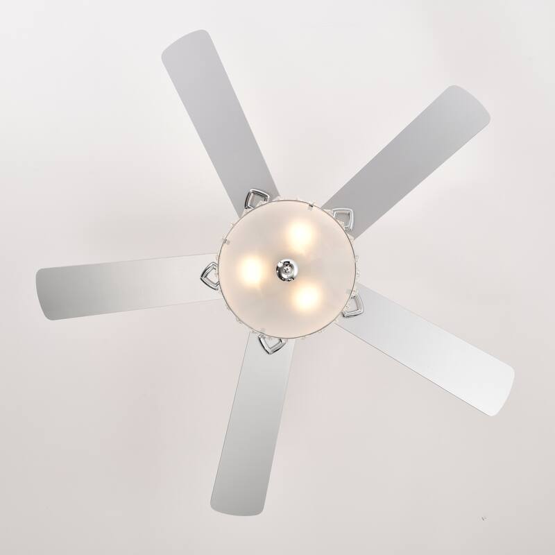 52" 3-Light Chrome Ceiling Fan + Remote, Traditional Farmhouse Rustic Industrial Bohemian