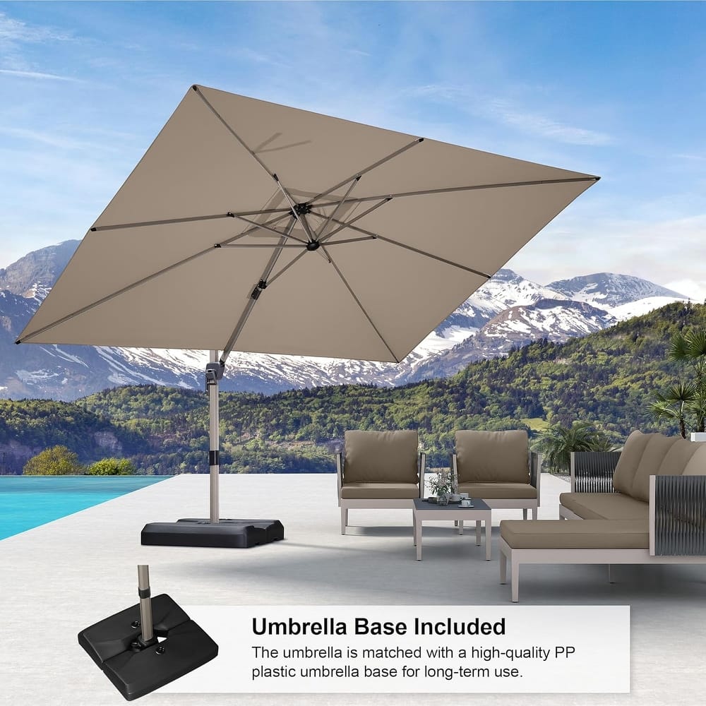 PURPLE LEAF Elegant Champagne-Gold Patio Cantilever Umbrella Adjustable Offset Umbrella With Base