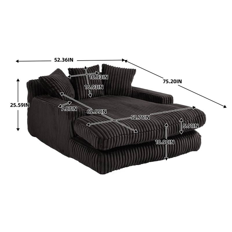 Corduroy lazy sofa bed Living room deep seat sofa with 3 back pillows