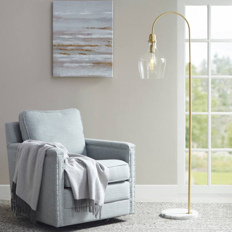 INK+IVY Auburn Gold Arched Floor Lamp with Marble Base