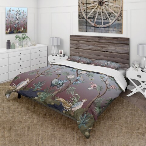 Designart 'Chinoiserie With Birds and Peonies XI' Traditional Duvet Cover Comforter Set