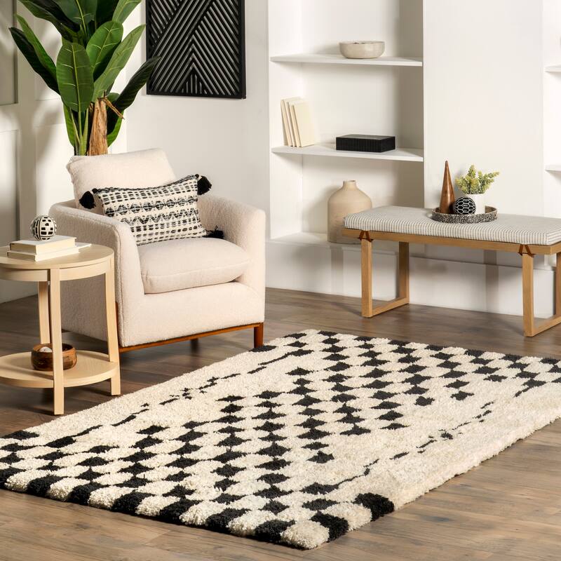 Nuloom Nathalie Modern Checkered Shag Area Rug - 7'6" x 9'6" - Ivory
