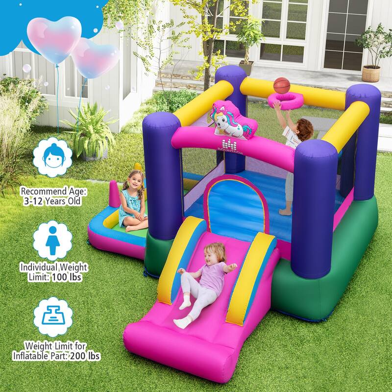 Gymax Inflatable Bounce House Kids 6-in-1 Bouncy Castle Pitching Game