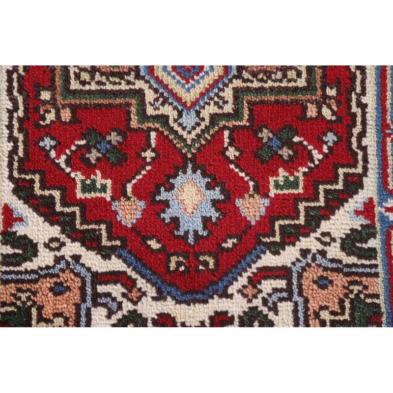 Red Geometric Heriz Serapi Indian Foyer Rug Hand-knotted Wool Carpet - 2'0"x 3'0"
