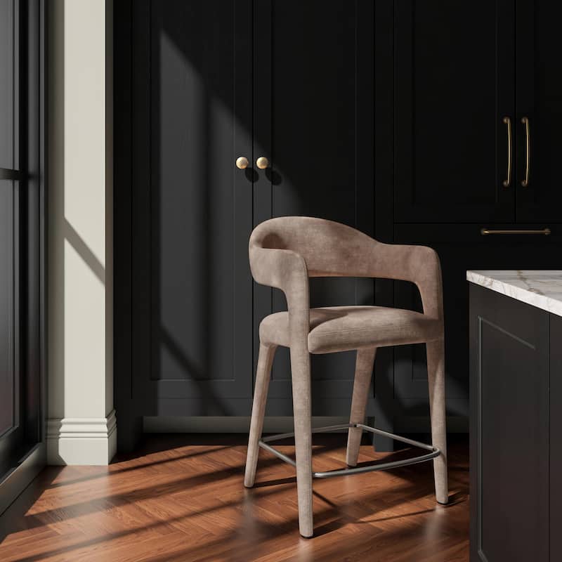 NADAAL STUDIOS Bryn, Upholstered Counter Stool with Open Barrel Back - 23.6"W x23.3"D x39"H