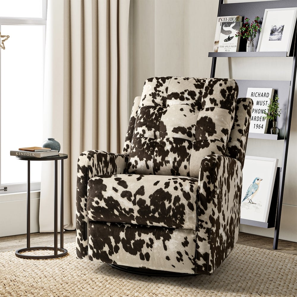 Arlette Modern Floral Manual Swivel Rocking Recliner with Tufted Ergonomic Segmented Backres and Angle Adjustment Button