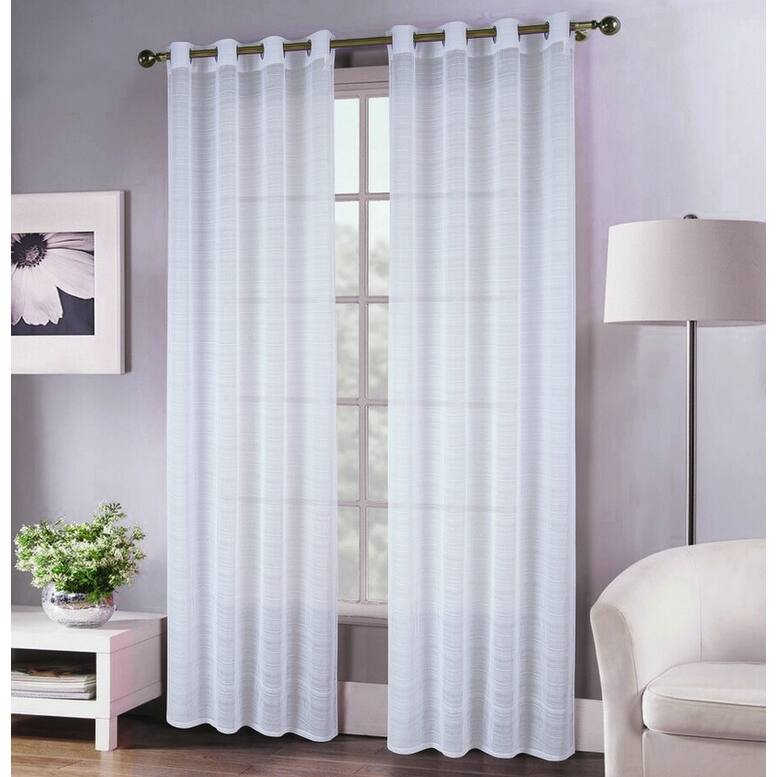 Erica Striped Doily Single Grommet Curtain Panel - (1x) 54 x 90 in. - (1x) 54 x 90 in. - White